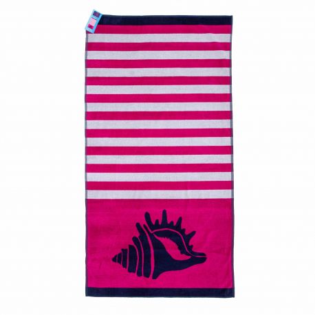 Serviette de plage à rayures rose/blanc coton 86x160cm COMPTOIR DE LA PLAGE marque pas cher prix dégriffés destockage