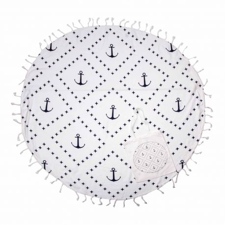 Fouta ronde coton motif ancre 150cm + tote bag SPRING SUMMER marque pas cher prix dégriffés destockage