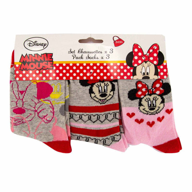 Lot de 3 paires de chaussettes imprimé en coton Minnie mouse Enfant DISNEY marque pas cher prix dégriffés destockage