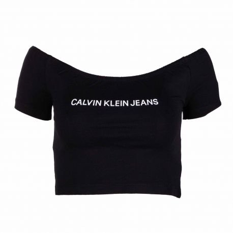 Crop top épaules dénudées coton stretch Femme CALVIN KLEIN marque pas cher prix dégriffés destockage