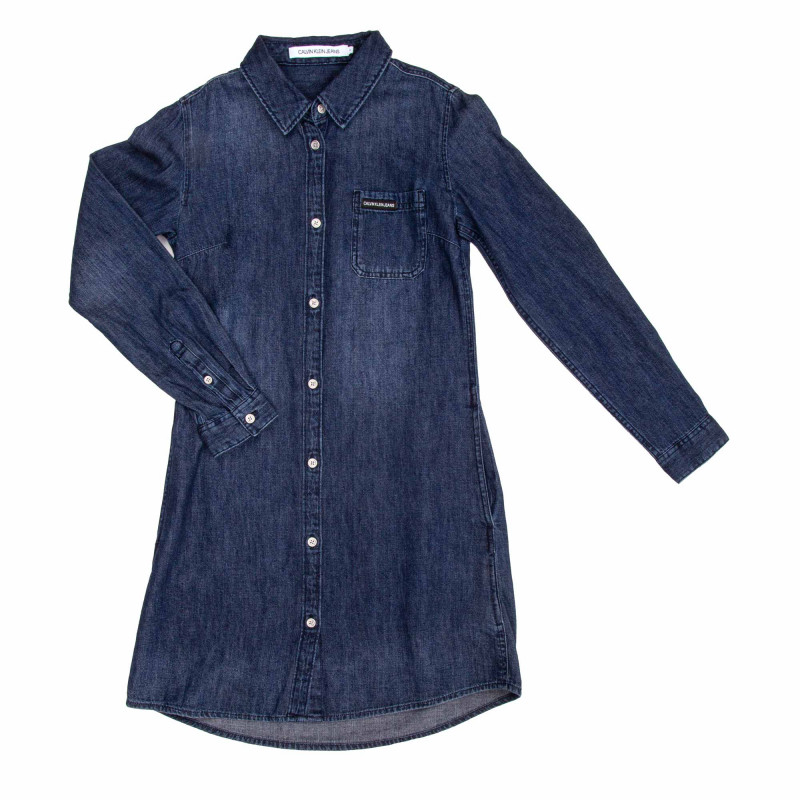 Robe chemise en jean manches longues coton Enfant CALVIN KLEIN marque pas cher prix dégriffés destockage