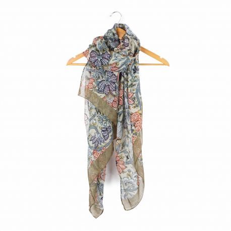 Foulard imprimé floral coton 90x180 cm Femme MANOUKIAN marque pas cher prix dégriffés destockage