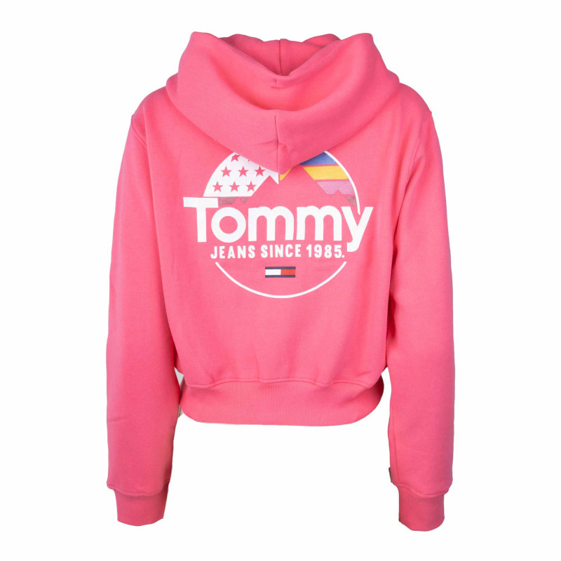 Tommy Jeans - Sweat à capuche court zippé - Femmes - Rose - XXS
