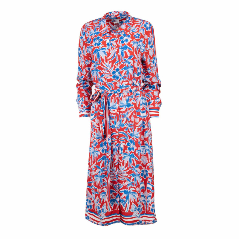 Robe chemise longue motif tropical manches longues Femme TOMMY HILFIGER marque pas cher prix dégriffés destockage