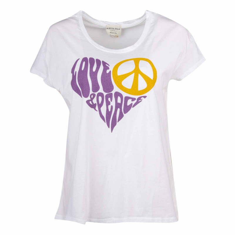 Tee shirt mc imprime blanc love & peace-ts6 Femme LA PETITE ETOILE