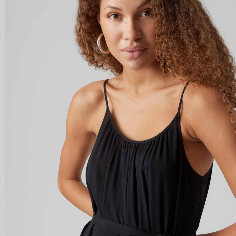 Robe Midi Vintage à Bretelles Spaghetti - Taille élastique, Col En V - Imprimé Léger Pour été - Style Bohème Décontracté
