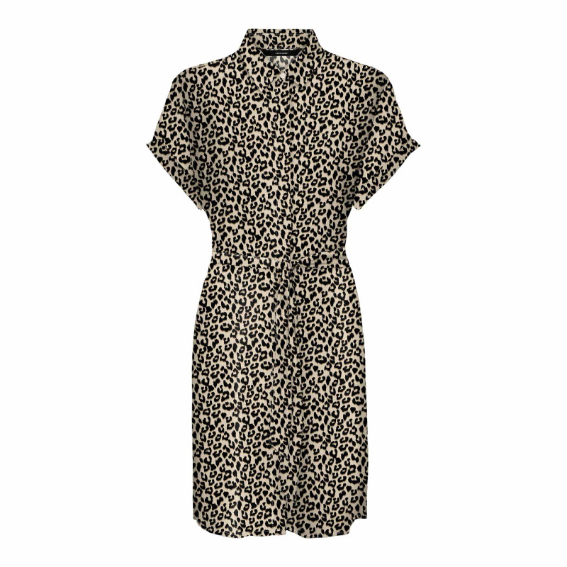Robe chemise manches courtes imprimé léopard Femme VERO MODA marque pas cher prix dégriffés destockage