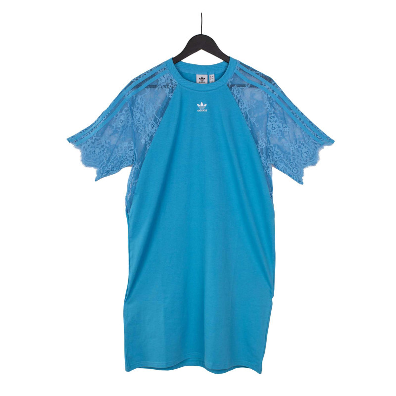 Robe tee shirt manches courtes dentelle Adicolor logo coton Femme ADIDAS marque pas cher prix dégriffés destockage