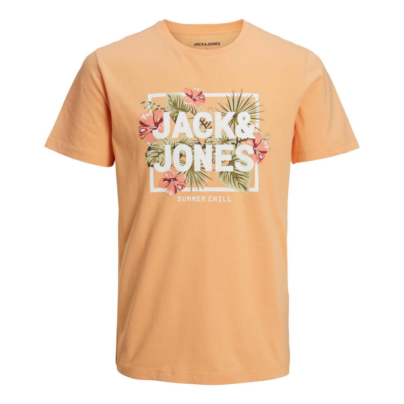 Tee shirt manches courtes motif logo fleurs coton Homme JACK & JONES marque pas cher prix dégriffés destockage