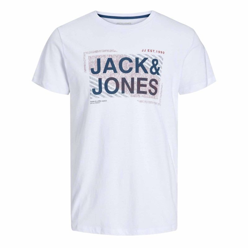 Tee shirt mc jjkain blanc 12235130 3808 Homme JACK & JONES marque pas cher prix dégriffés destockage
