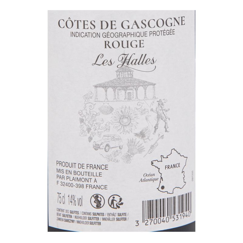 IGP COTES GASCOGNE ROUGE 2020 LES HALLES 13.5% 75CL AR08214