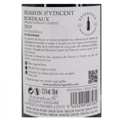 AOC BORDEAUX BIO ROUGE 2019 MISSION ST VINCENT 13% 75CLAR11965