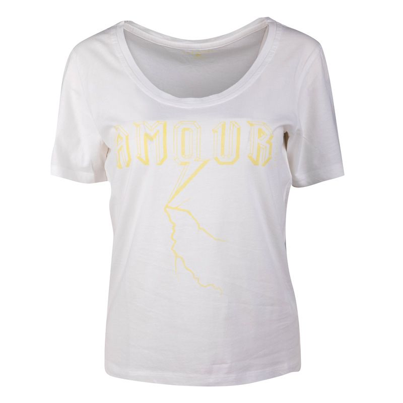 tee shirt blanc inscription amour jaune dora femme corleone