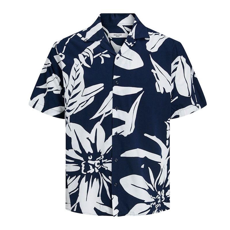 Chemise jwhtropic resort shirt s/s relax blanc poivre 12254541 4080 Homme JACK & JONES