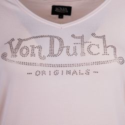 Tee shirt mc col v fluide et logo strass vd/2/tvc/roon/n Femme VON DUTCH