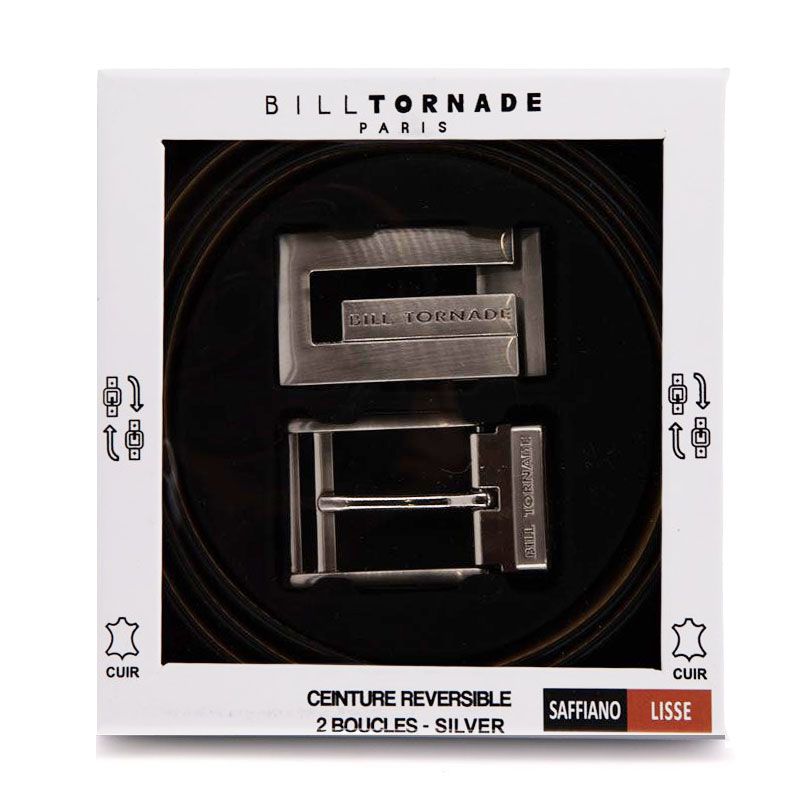 Ceinture réversible cuir vachette double boucles Homme BILL TORNADE