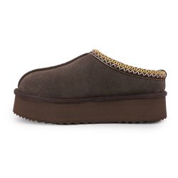 Chaussons en cuir fourrés camel liseré cheville Femme KELARA