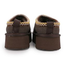 Chaussons en cuir fourrés camel liseré cheville Femme KELARA