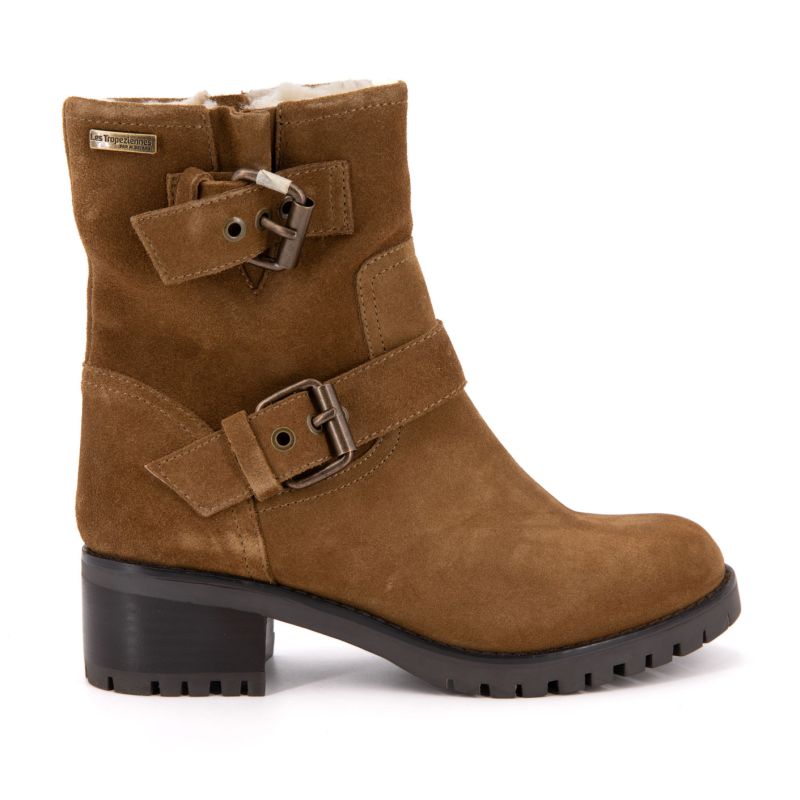 Bottines Lynette style motard camel en cuir Femme LES TROPEZIENNES