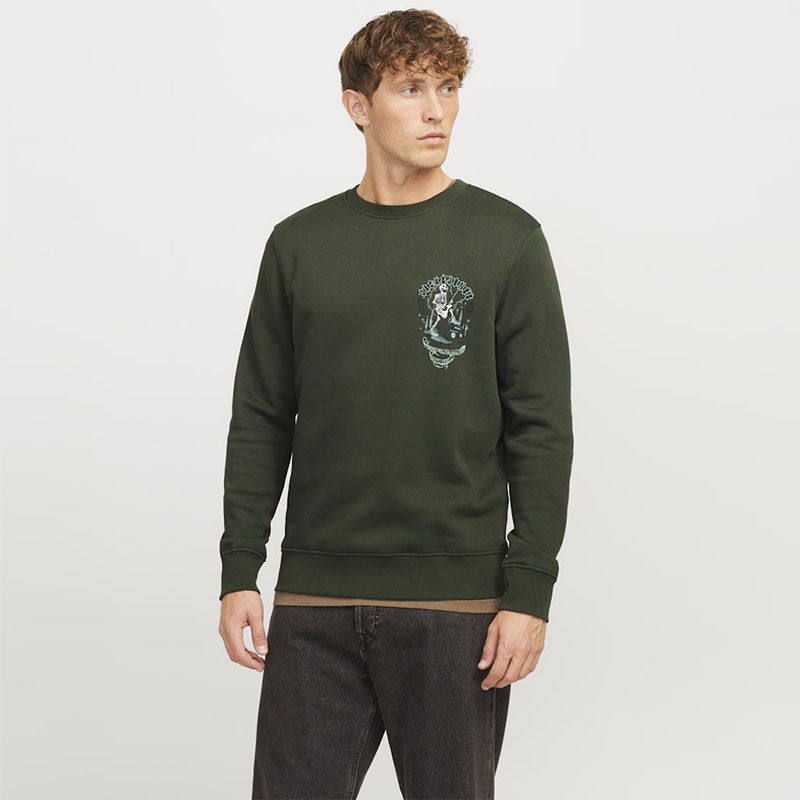 Jjskull rock sweat crew neck kombu green Homme JACK & JONES