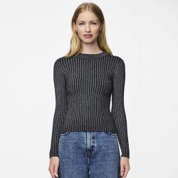 Pccrista ls lurex o-neck knit mm black/silver xs au xl Homme PIECES