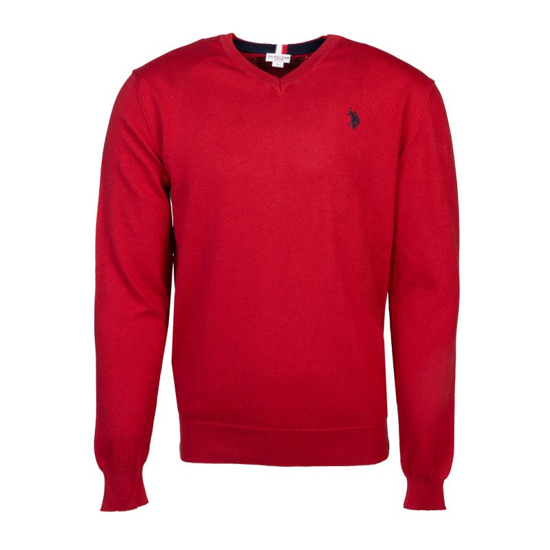 Pull fin ml rouge col v 62825 Homme US POLO