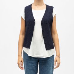 Gilet sans manches bleu marine monica maille crocheté Femme LA PETITE ETOILE