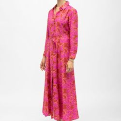 Robe chemise marron à fleurs roses longue avec ceinture romane Femme LA PETITE ETOILE