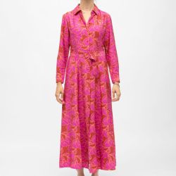 Robe chemise marron à fleurs roses longue avec ceinture romane Femme LA PETITE ETOILE
