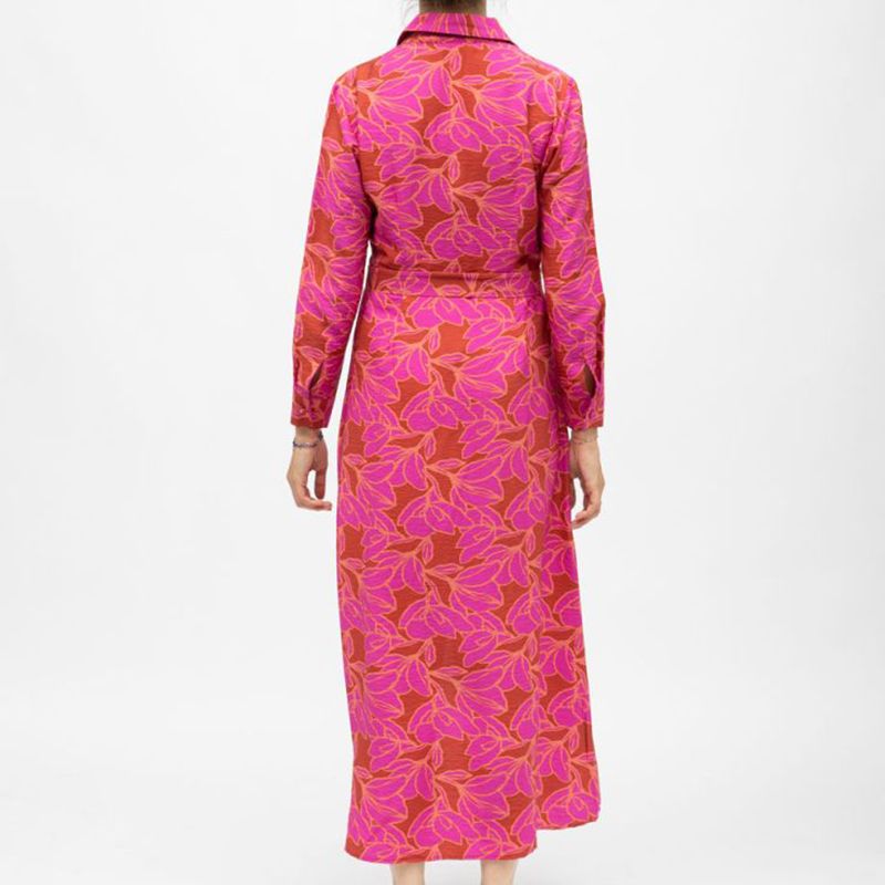 Robe chemise marron à fleurs roses longue avec ceinture romane Femme LA PETITE ETOILE Robe chemise marron à fleurs roses longue avec ceinture romane Femme LA PETITE ETOILE