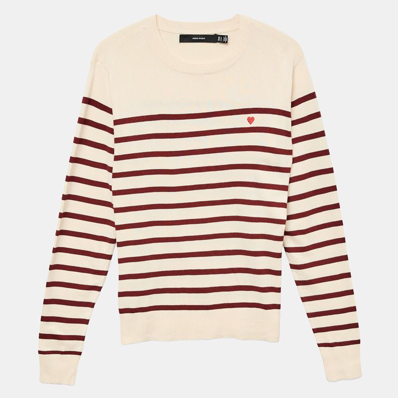 Pull marinière dory avec coeur brodé rouge col rond Femme VERO MODA