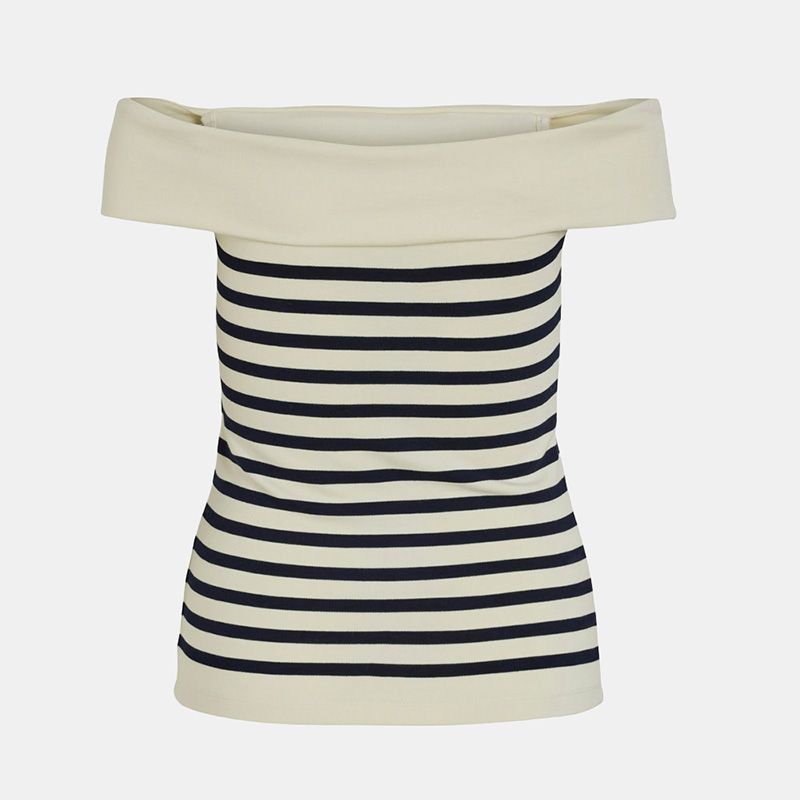 Top épaules dénudés marinière cloud dancer Femme VILA