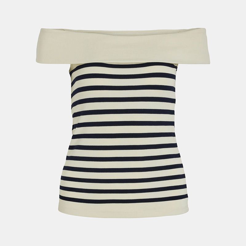 Top épaules dénudés marinière cloud dancer Femme VILA