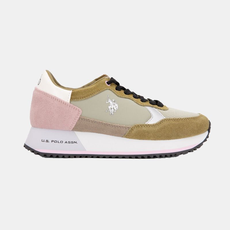Baskets rose pastel kaki touche d'argenté Femme US POLO