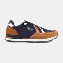 Baskets brit road bleu marine suédine avec lacets bleus Homme PEPE JEANS