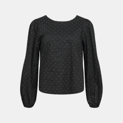 Blouse à pois coton col rond noir Femme OBJECT