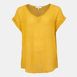 Tee shirt moutarde col V à rayures Femme PLEASE