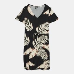 Robe noire manches courtes col v imprimé feuilles Femme VERO MODA