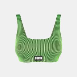 Haut de maillot de bain green black brassière à rayures vert fluo Femme PUMA