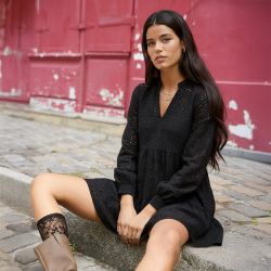 Robe midi Gia oversize col V broderie anglaise Femme OBJECT