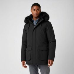 Parka lisse zippée avec capuche fourrée noire mario Homme PARAGOOSE