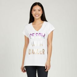 Top blanc à sequins "ce soir on va dancer " Femme IMPERIAL