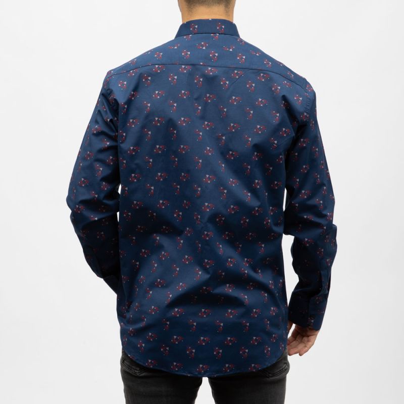 Bill00 chemise coton poly bleu marine triangle rouge Homme BILL TORNADE