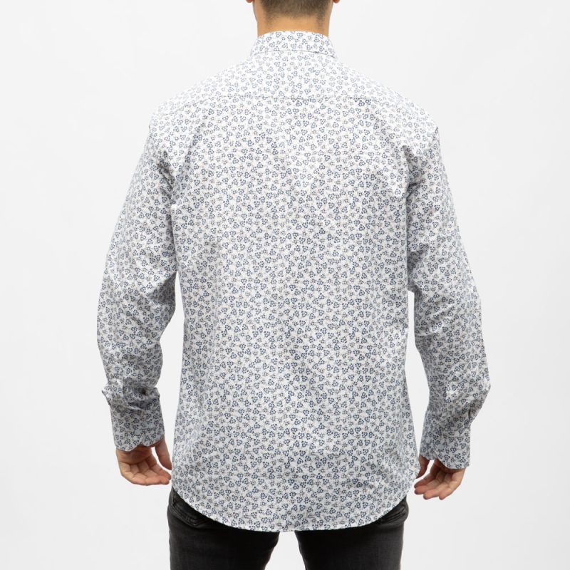 Bill00 chemise coton poly blanc motif fleurs bleues Homme BILL TORNADE