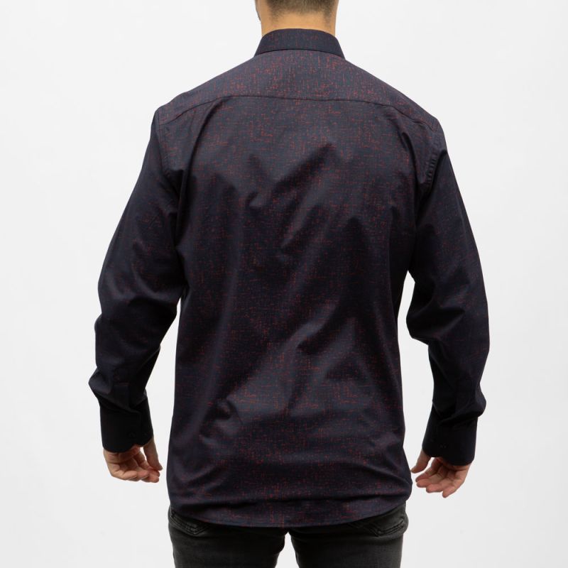 Bill00 chemise coton poly bleu marine motif rouge Homme BILL TORNADE