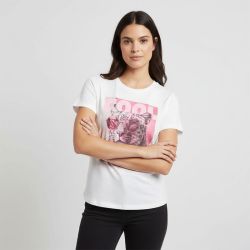 Tee shirt basique blanc hariettte impression léopard Femme ONLY