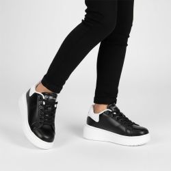 Baskets similicuir grande semelle avec lacets noir Enfant US POLO