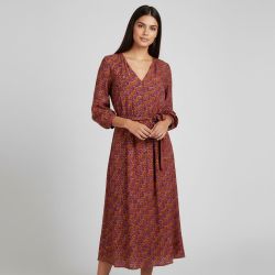 Robe longue ceinturée col V bouton poitrine yazzi brown Femme LA PETITE ETOILE
