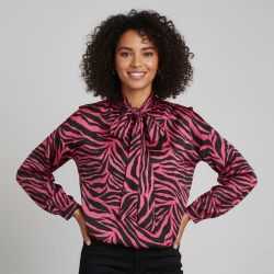 Blouse manches longues imprimé zèbre col lavallière Femme VILA