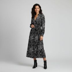 Robe midi manches longues col chemise ceinture imprimé Femme ONLY